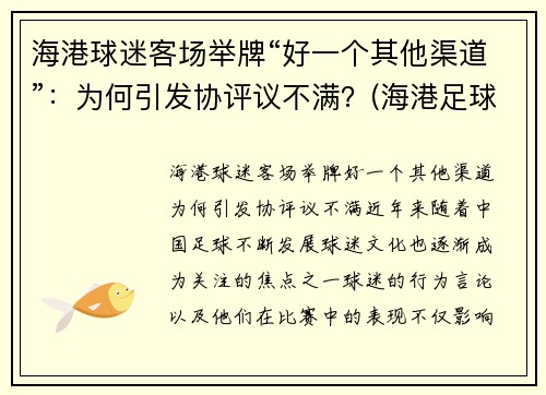 海港球迷客场举牌“好一个其他渠道”：为何引发协评议不满？(海港足球比赛直播)