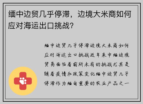 缅中边贸几乎停滞，边境大米商如何应对海运出口挑战？