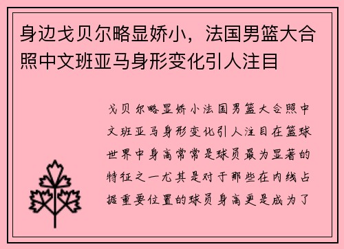 身边戈贝尔略显娇小，法国男篮大合照中文班亚马身形变化引人注目