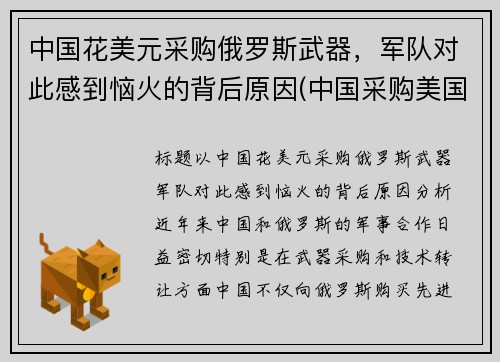 中国花美元采购俄罗斯武器，军队对此感到恼火的背后原因(中国采购美国2000亿)