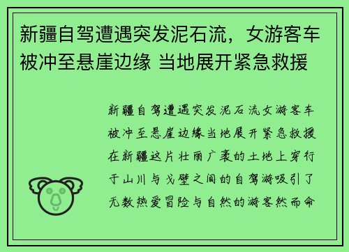 新疆自驾遭遇突发泥石流，女游客车被冲至悬崖边缘 当地展开紧急救援