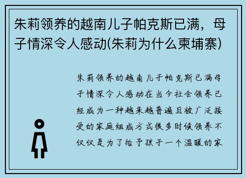 朱莉领养的越南儿子帕克斯已满，母子情深令人感动(朱莉为什么柬埔寨)