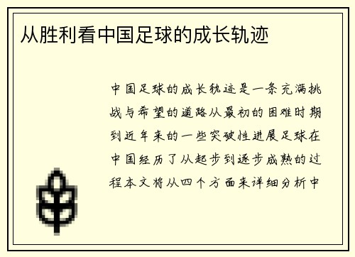 从胜利看中国足球的成长轨迹